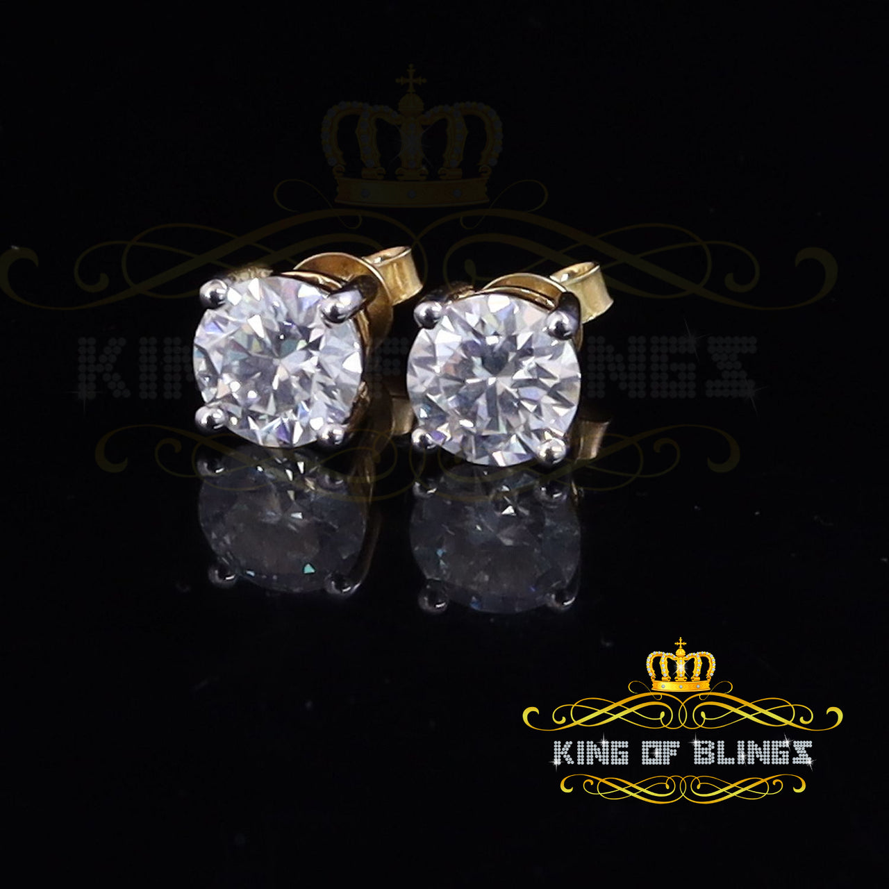 King Of Bling's 10k Real Yellow Gold with 3.50ct Round VVS 'D' Color Moissanite Stud Earrings