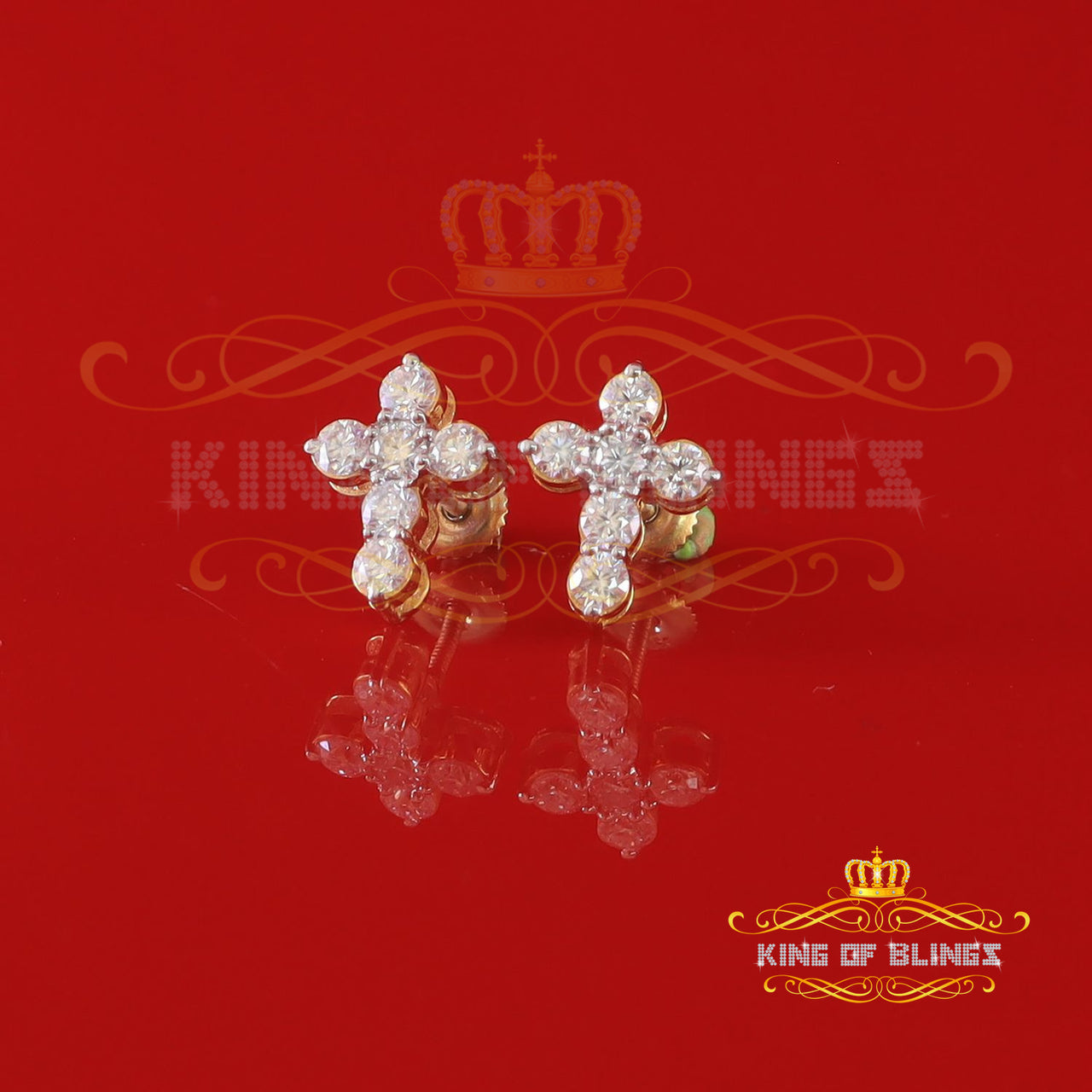 King  of Bling's 1.00ct Moissanite Yellow 925 Sterling Silver Women's Cross Earrings