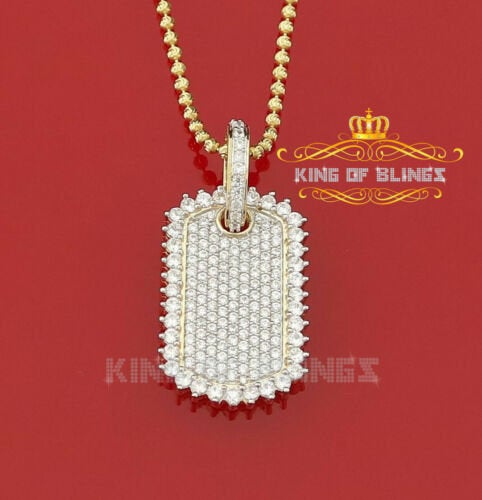 King of Bling's Yellow 925 Sterling Silver Dog Tag Pendant 3.93ct Cubic Zirconia KING OF BLINGS