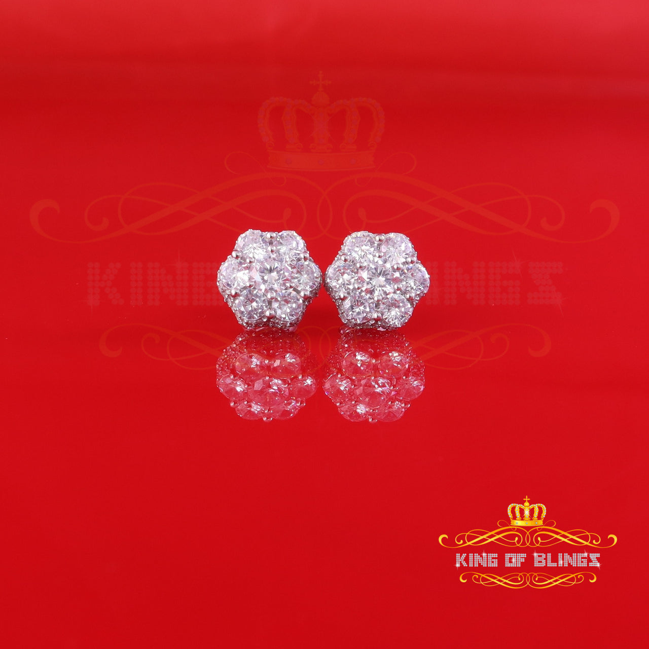 King of Bling's 8.72ct Cubic Zirconia 925 White Silver Sterling Hip Hop Floral Women's Earrings