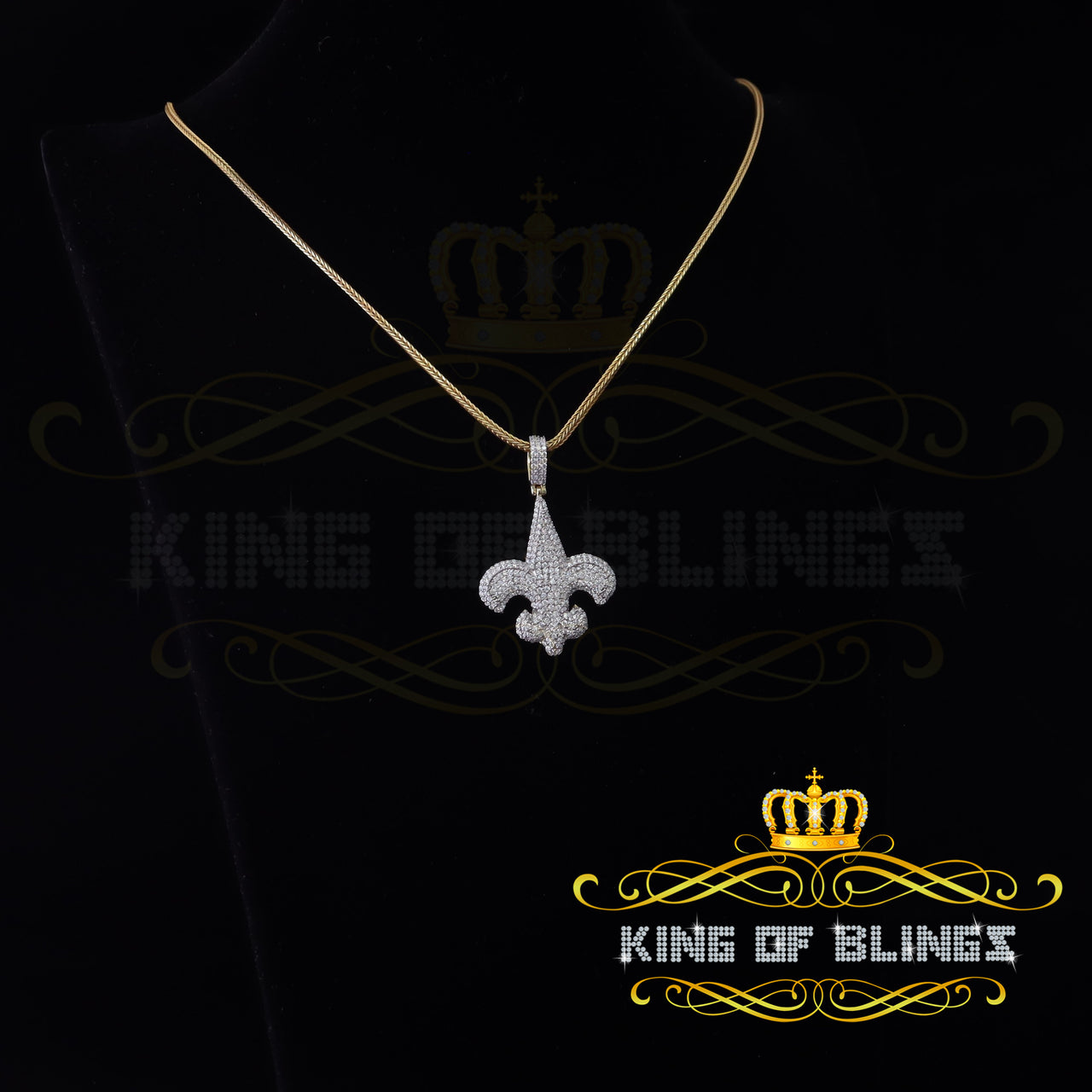 King Of Bling's Promise Yellow Sterling Silver Fleur de Lis Pendant with7.04ct Cubic Zirconia
