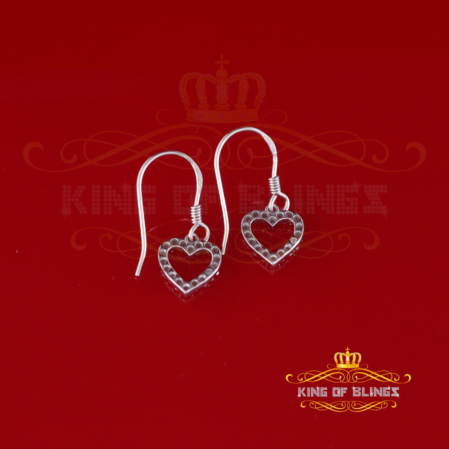 King of Blings- 925 White Silver 0.58ct Cubic Zirconia Cluster Women's Dangling Heart Earrings KING OF BLINGS