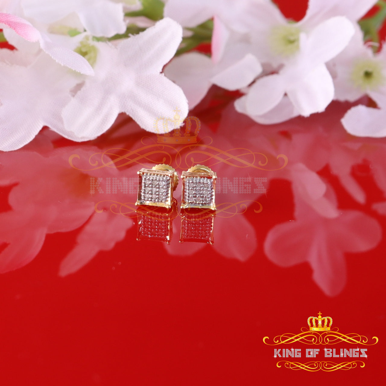 King of Blings-925 Sterling Silver 0.05ct Genuine Diamond Women's & Men's Yellow Square Earring KING OF BLINGS