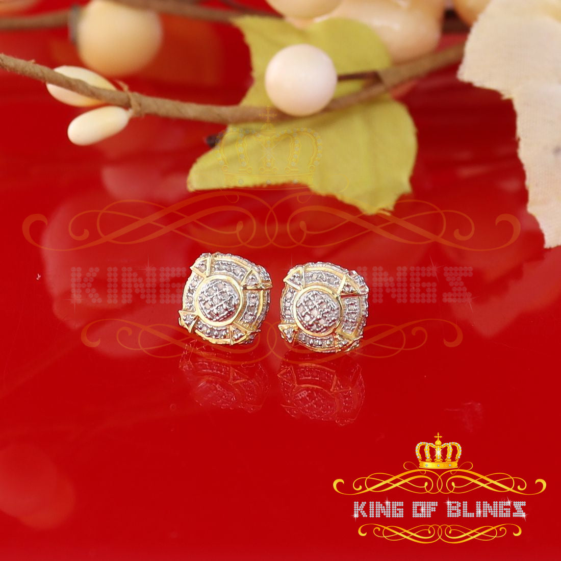 King of Bling's Aretes Para Hombre Silver 0.25ct Diamond For Ladies / Gent's Yellow Stud Earring KING OF BLINGS