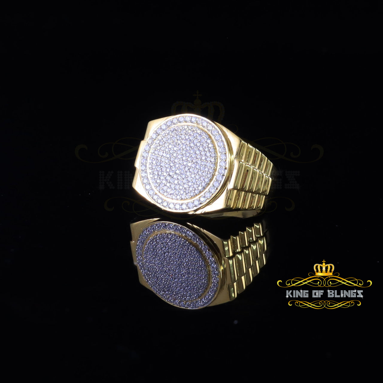 King Of Bling's 925 silver Jewelry yellow 2.50CT CZ Wide Round Men Adjustable Ring Size 11 to 13