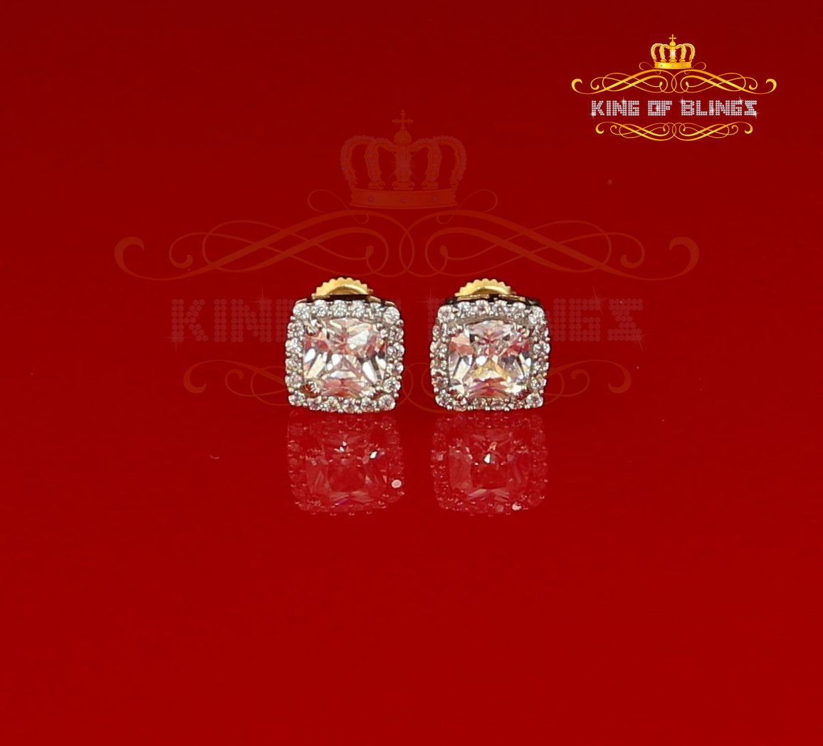 King of Bling's 925 Yellow Silver 2.58ct Cubic Zirconia Women's & Men's Hip Hop Square Earrings KING OF BLINGS