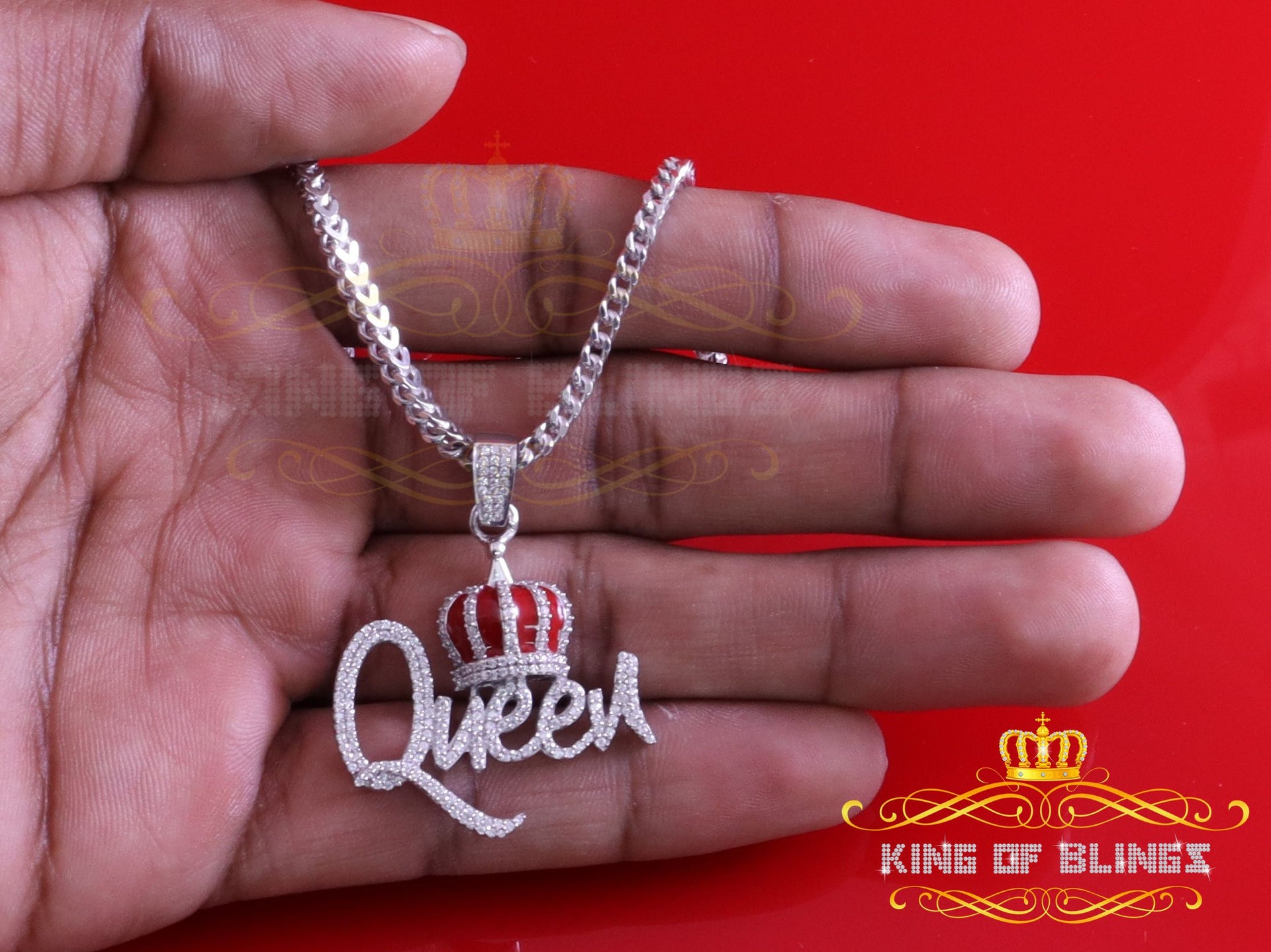 King Of Bling's QUEEN with CROWN BELL White Pendant 2.00ct Real Moissanite 925 Sterling Silver KING OF BLINGS