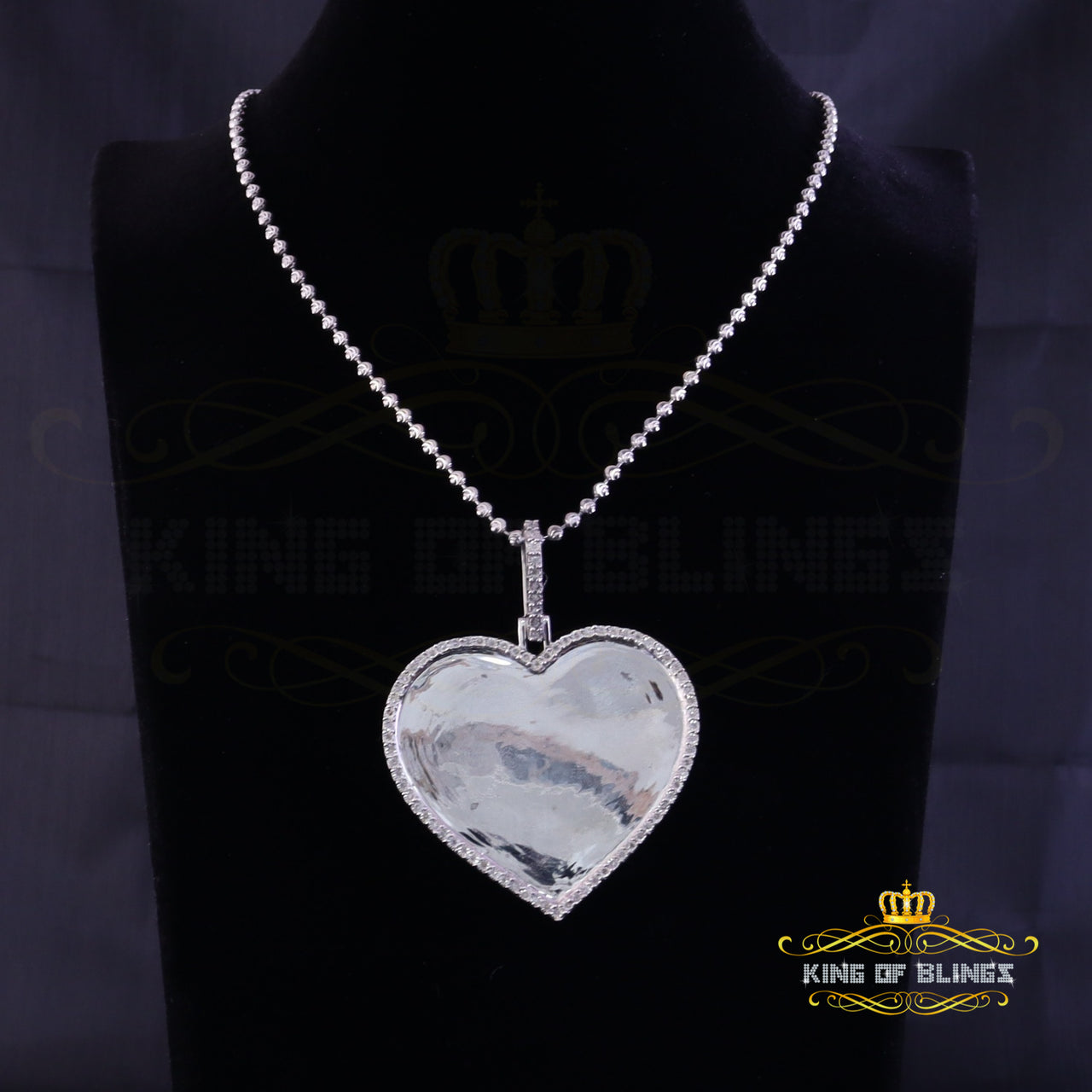 King Of Bling's KOB 0.75ct Real Diamond White 925 Sterling Silver "2" Inch Heart PICTURE Pendant