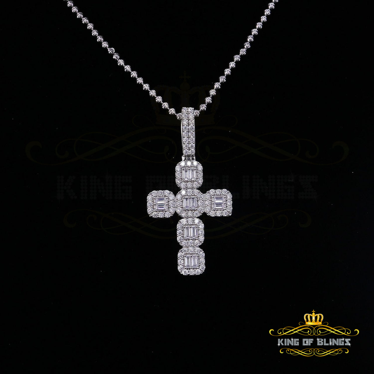 King Of Bling's White Sterling Attractive Silver CROSS Shape Pendant With 2.96ct Cubic Zirconia