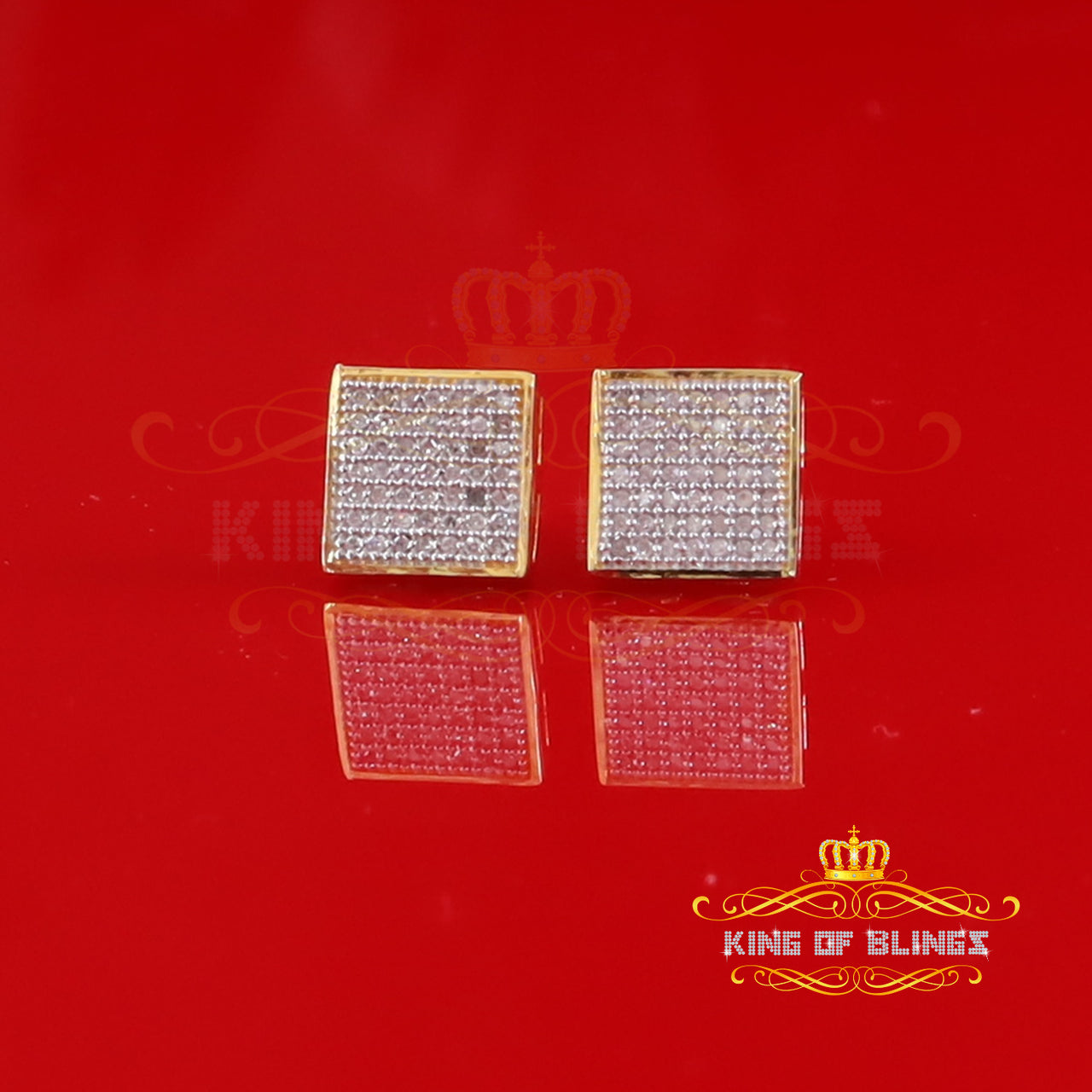 King of Blings-0.25ct Diamond 925 Sterling SilverYellow Princess Shape Stud Earring For Womens