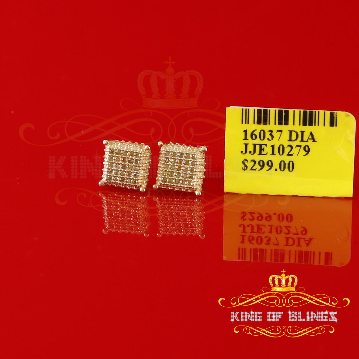 King Of Bling's 0.15ct Yellow Diamond 925 Sterling Silver Stud Women's/ Men's Square Earrings KING OF BLINGS
