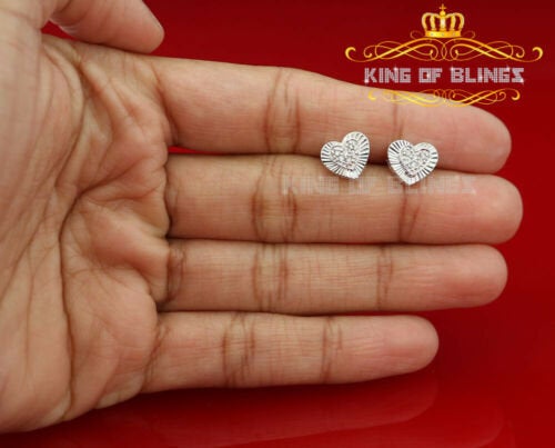King of Blings- Aretes Para Hombre 925 White Silver 0.24ct Cubic Zirconia Heart Women's Earrings KING OF BLINGS