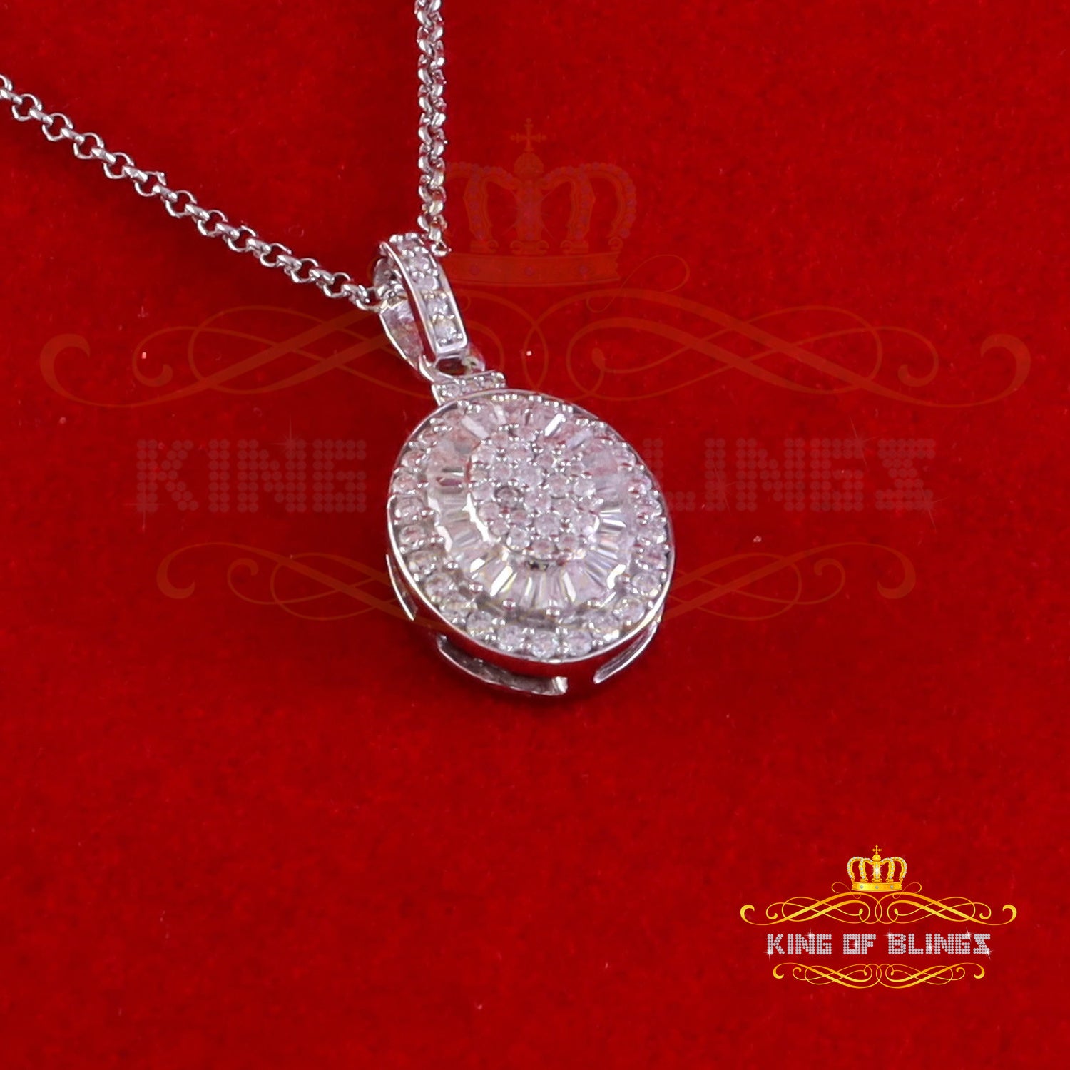 King Of Bling's 925 Sterling White Silver 1.00ct Baguettes Moissanite Oval Pendant for Women KING OF BLINGS