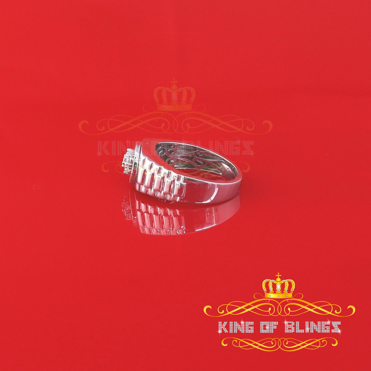 King Of Bling's925 Sterling White Silver Round Cubic Zirconia 0.30ct Shiny Men's Ring size 9