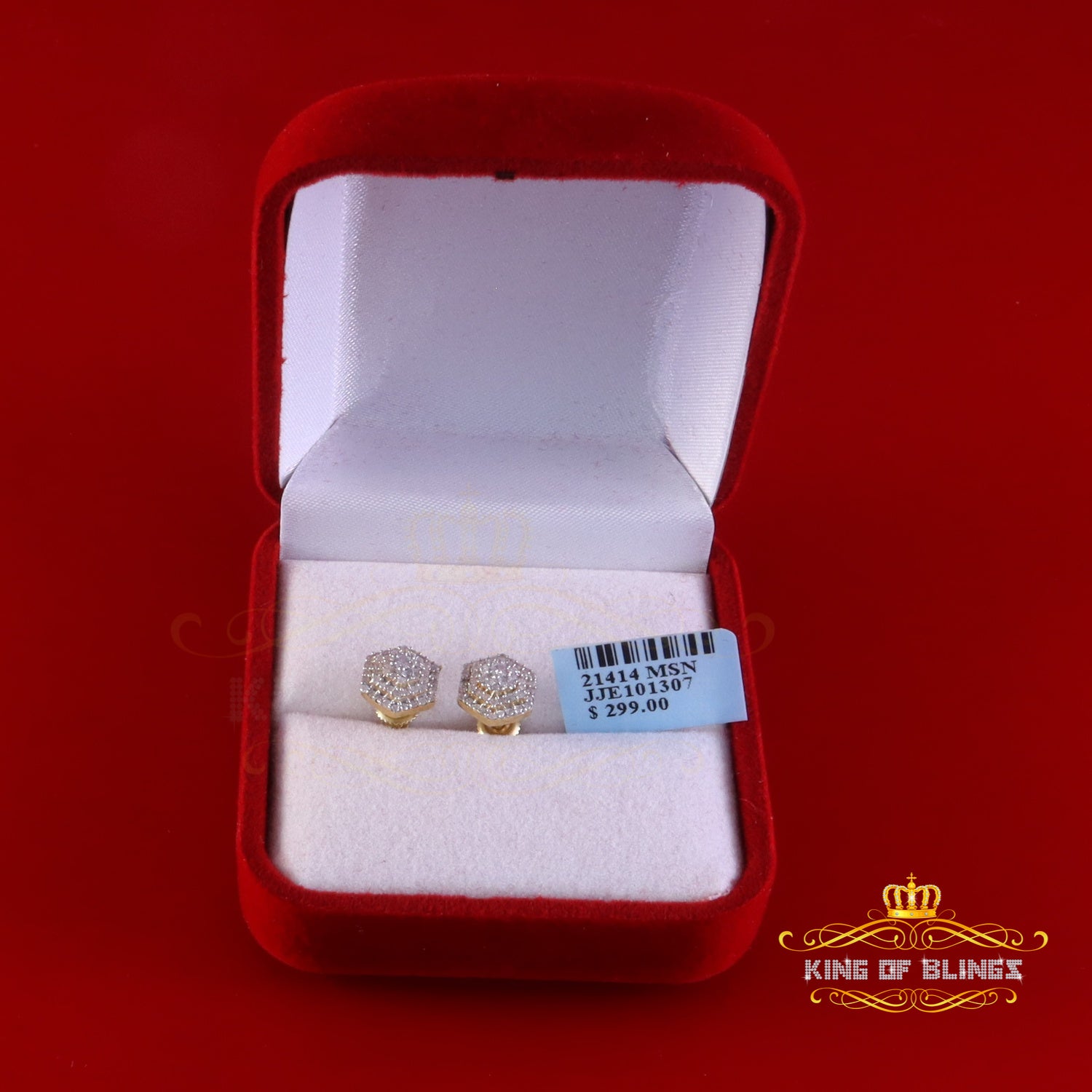 King  of Bling's Hexogonal Stud Earrings 0.50ct VVS 'D' Moissanite 925 Yellow Silver Men's/Womens KING OF BLINGS