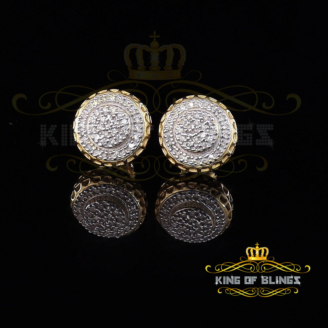 King Of Bling's 10K Real Yellow Gold w/Real 0.33CT Diamond Men's/Women's Stud Round Earring