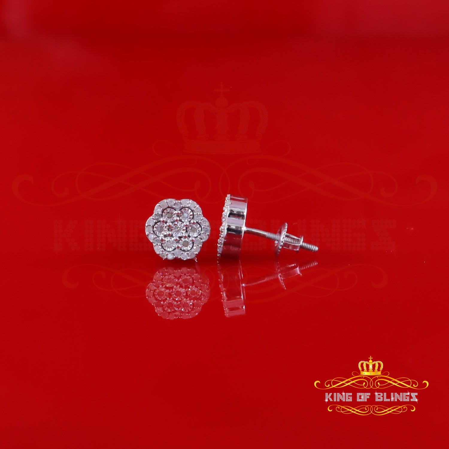 King Of Bling's Miracle Setting 0.25ct Diamond 925 Silver White for Men's & Women Stud Earrings King of Blings