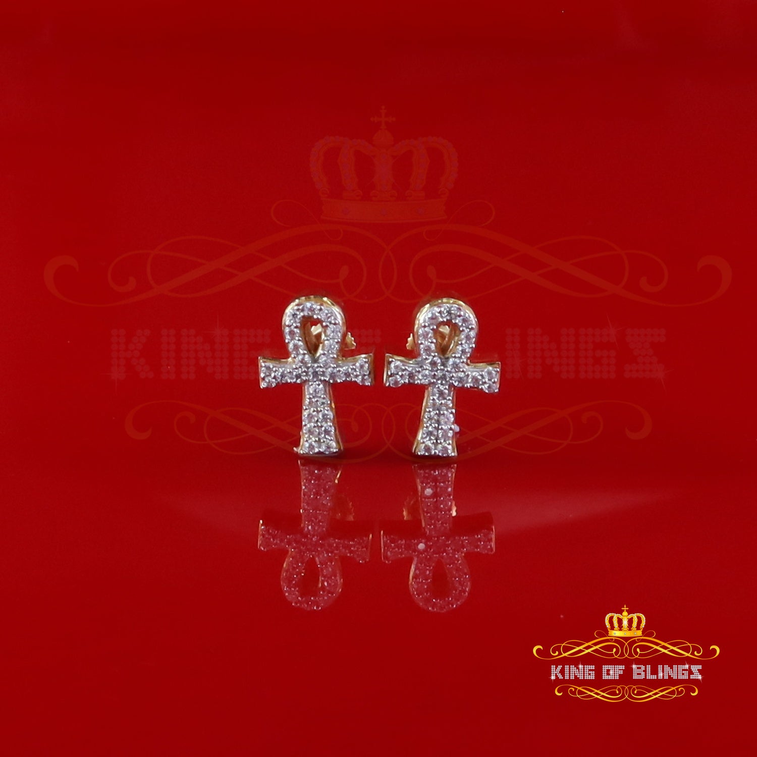 King  of Bling's 0.50ct VVS 'D' Moissanite Men's/Womens 925 Silver Yellow Ankh Stud Earrings KING OF BLINGS