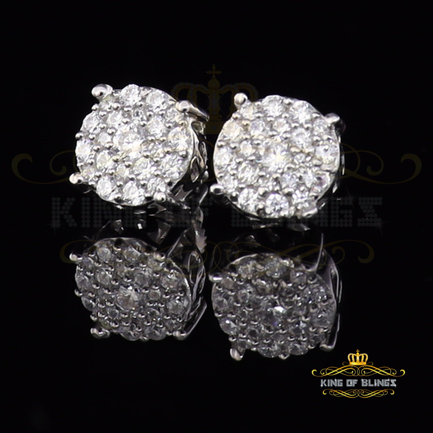 King of Blings- Aretes Para Hombre 925 White Silver Women's 0.66ct Cubic Zirconia Round Earrings KING OF BLINGS