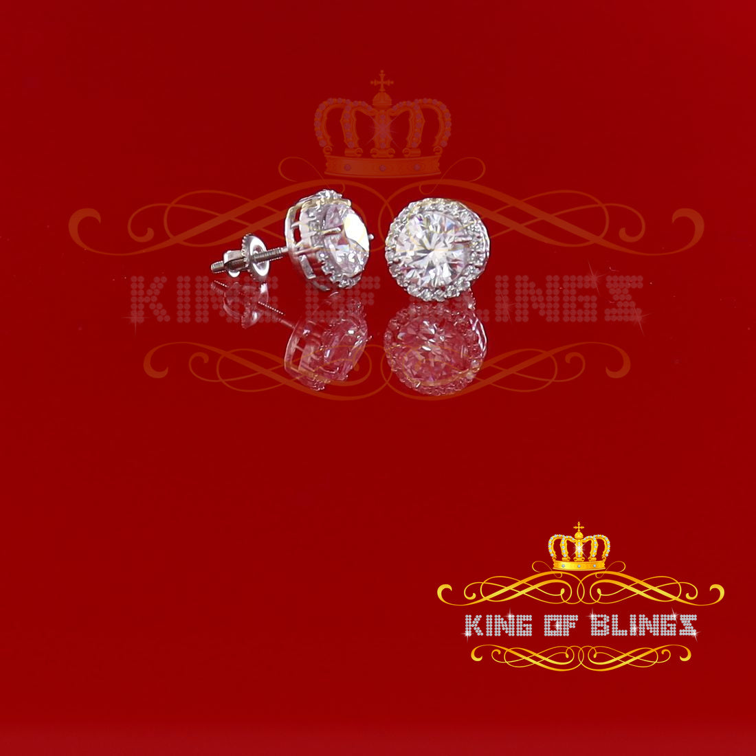 King of Blings- 925 White Silver 4.42ct Cubic Zirconia Women's & Men's Hip Hop Round Earrings KING OF BLINGS