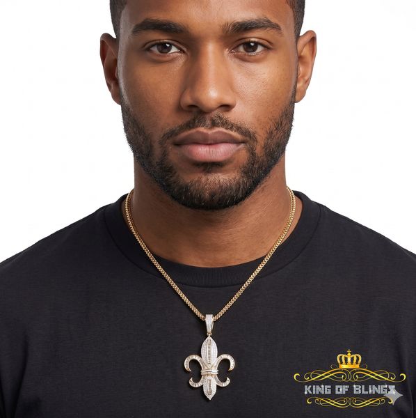 King Of Bling's Promise Yellow Sterling Silver Fleur de Lis Pendant with 15.62ct Cubic Zirconia