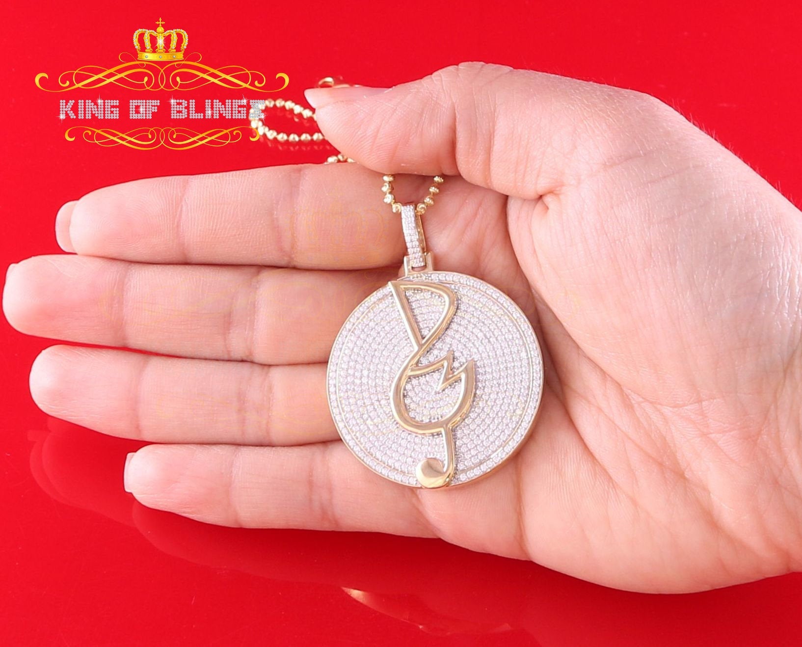 King Of Bling's Yellow 925 Sterling Silver Circle Music Sign Pendant with 3.74ct Cubic Zirconia KING OF BLINGS