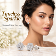 King Of Bling's 0.05ct Diamond 925 Sterling Silver White Floral Style Earrings For Men / Women KING OF BLINGS