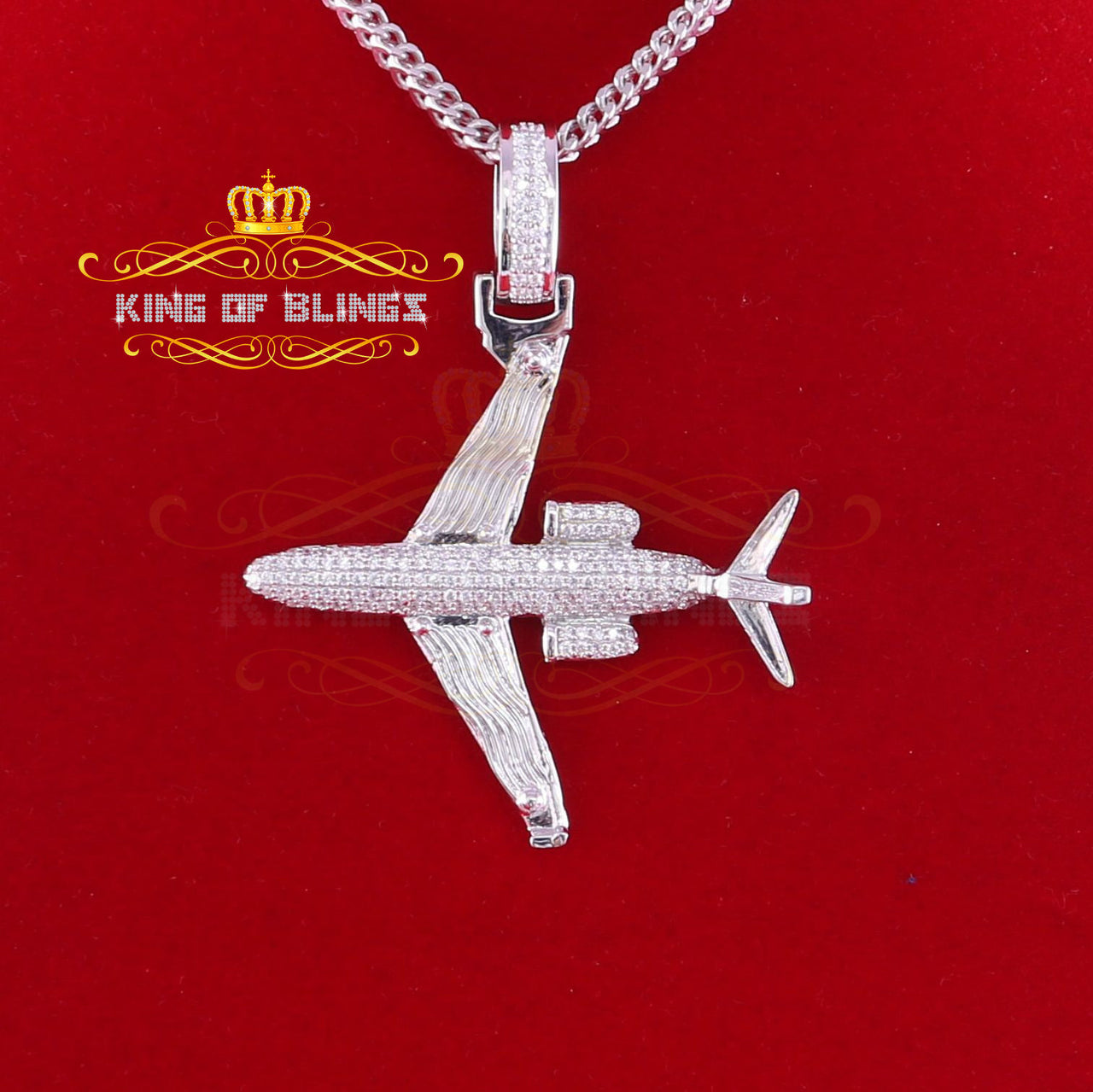 White 925 Sterling Silver Aeroplane Shape Pendant with 1.82ct Cubic Zirconia KING OF BLINGS