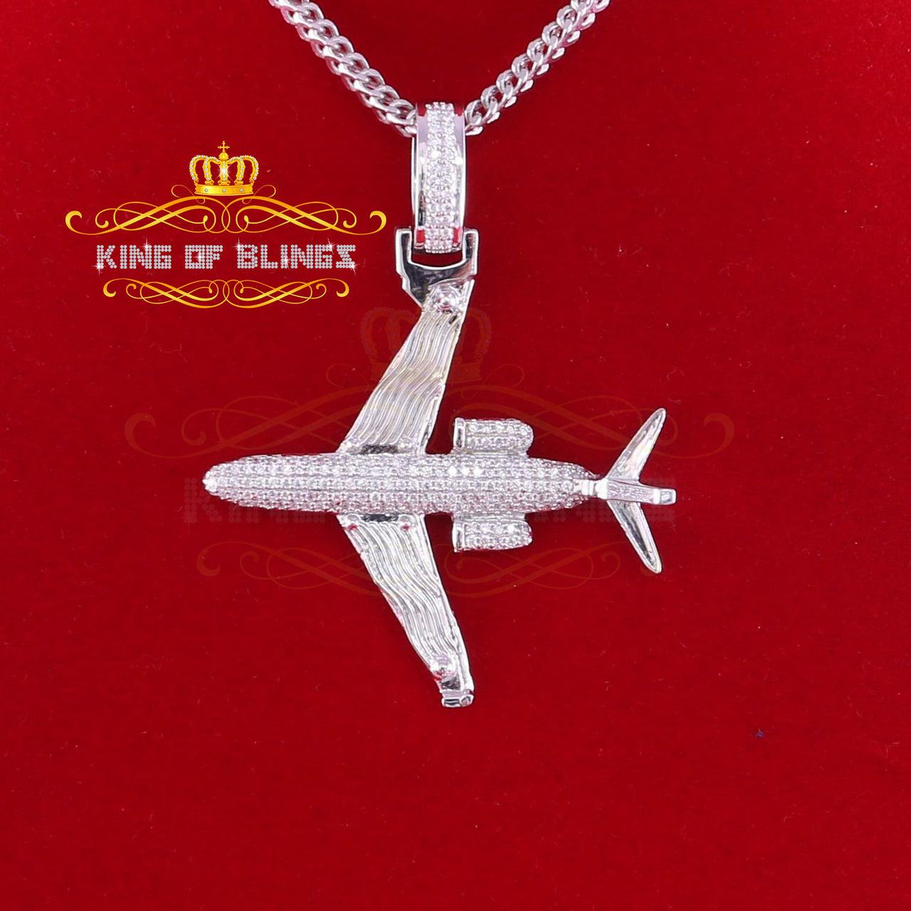 King Of Bling's White 925 Sterling Silver Aeroplane Shape Pendant with 1.82ct Cubic Zirconia KING OF BLINGS