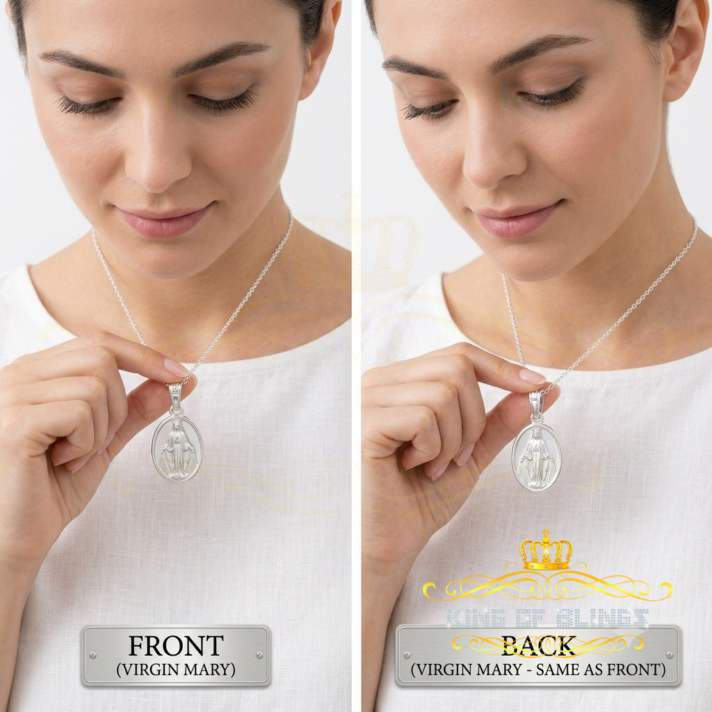 King Of Bling's 925 Sterling Silver Double Side Oval Jesus Men's/Women's Pendant White Religious