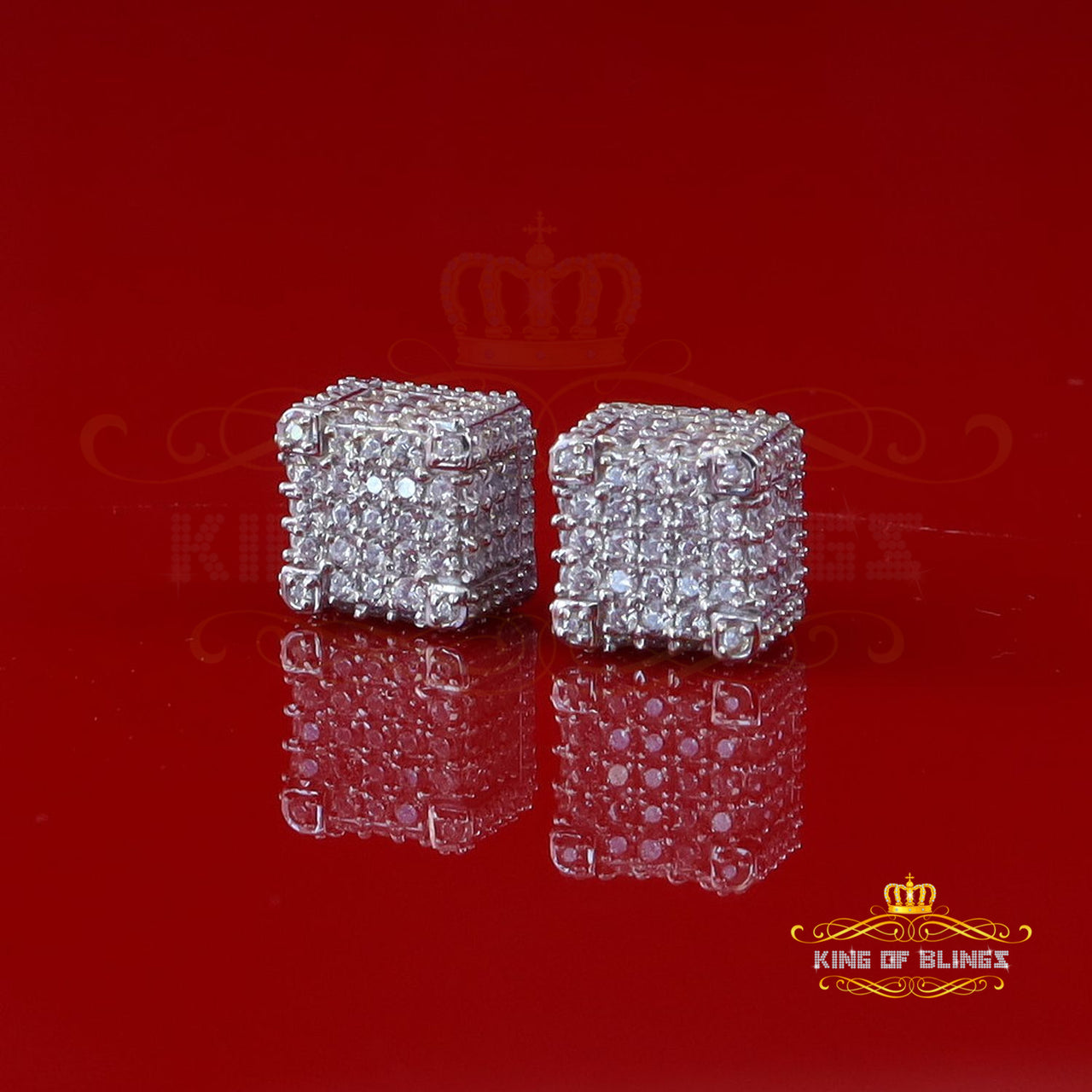 King of Bling's Women's 2.77 ct 925 Silver White Cubic Zirconia Cube Earrings