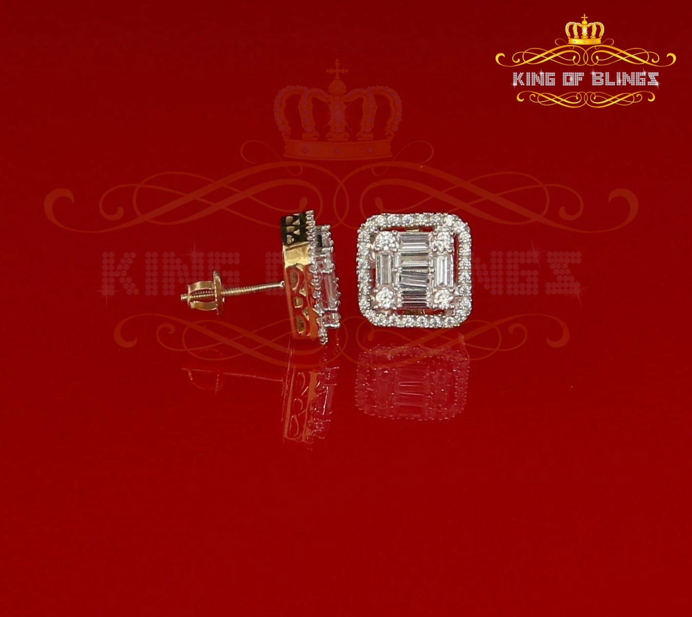 King of Bling's 925 Yellow Silver 0.96ct Cubic Zirconia Women's & Men's Hip Hop Square Earrings KING OF BLINGS