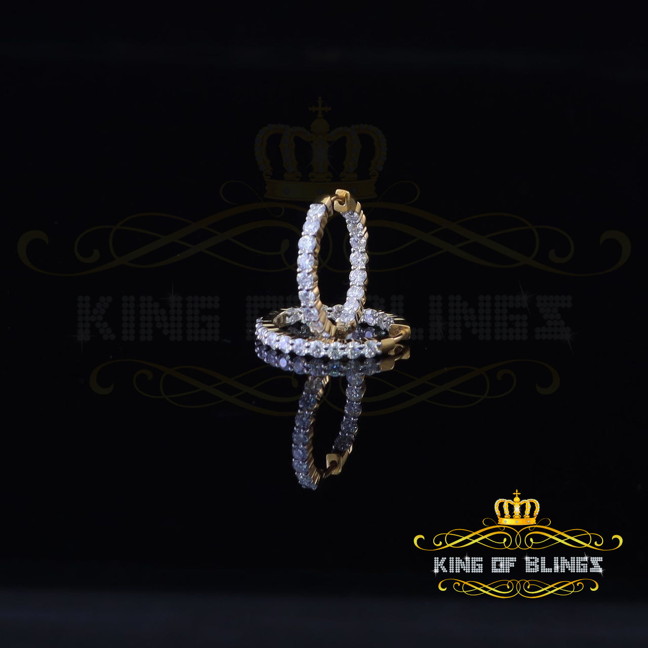 King  of Bling's 4.00ct Moissanite Yellow 925 Sterling Silver Women's In and Out Hoop Earrings