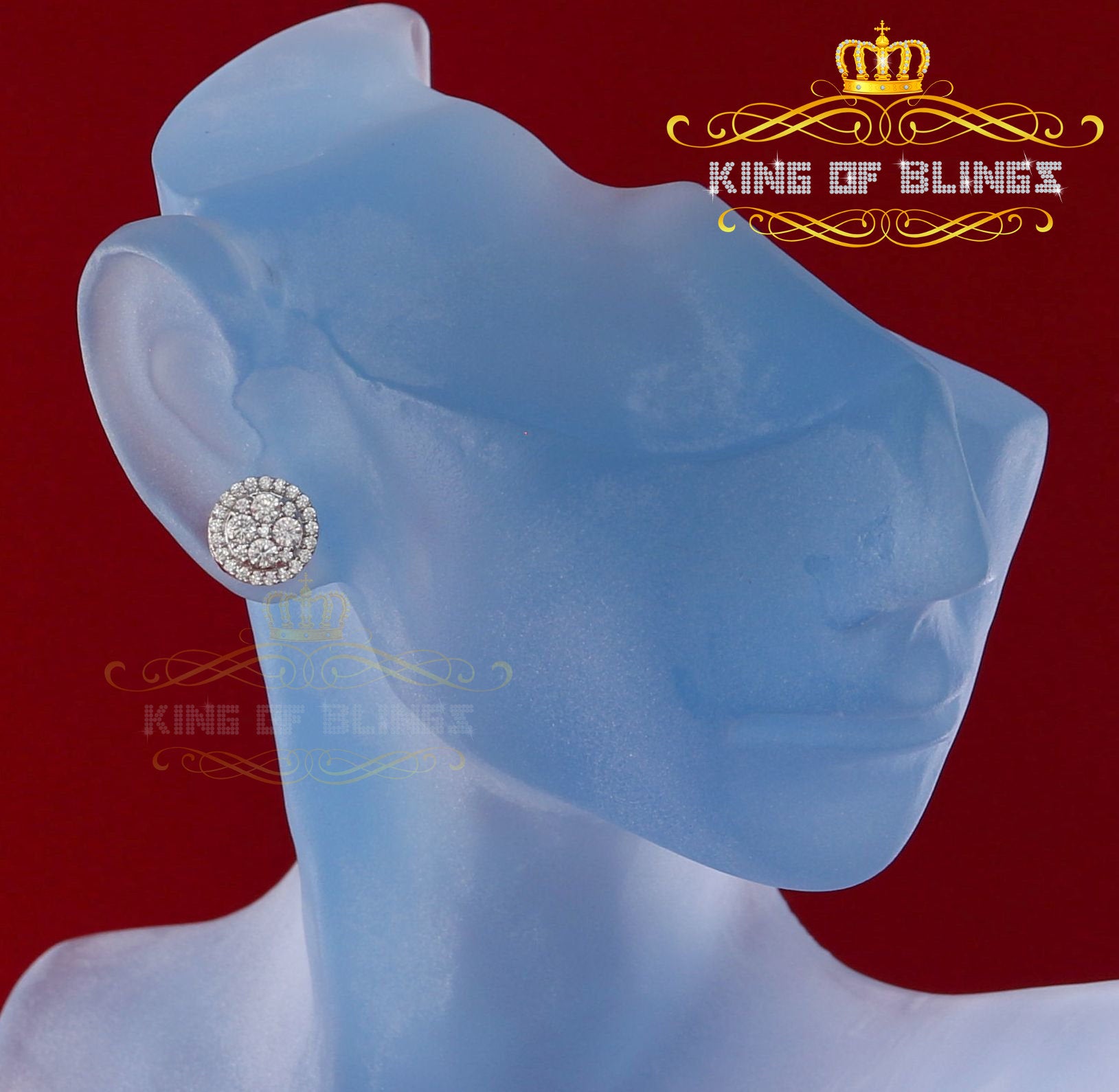 King of Bling's 925 Yellow Silver 1.77ct Cubic Zirconia Women's & Men's Hip Hop Round Earrings KING OF BLINGS