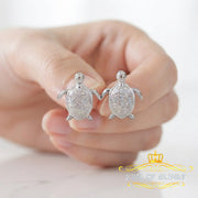King Of Bling's 925 Sterling White Silver 0.10ct Diamond Turtle Earrings For Women's & Men's KING OF BLINGS