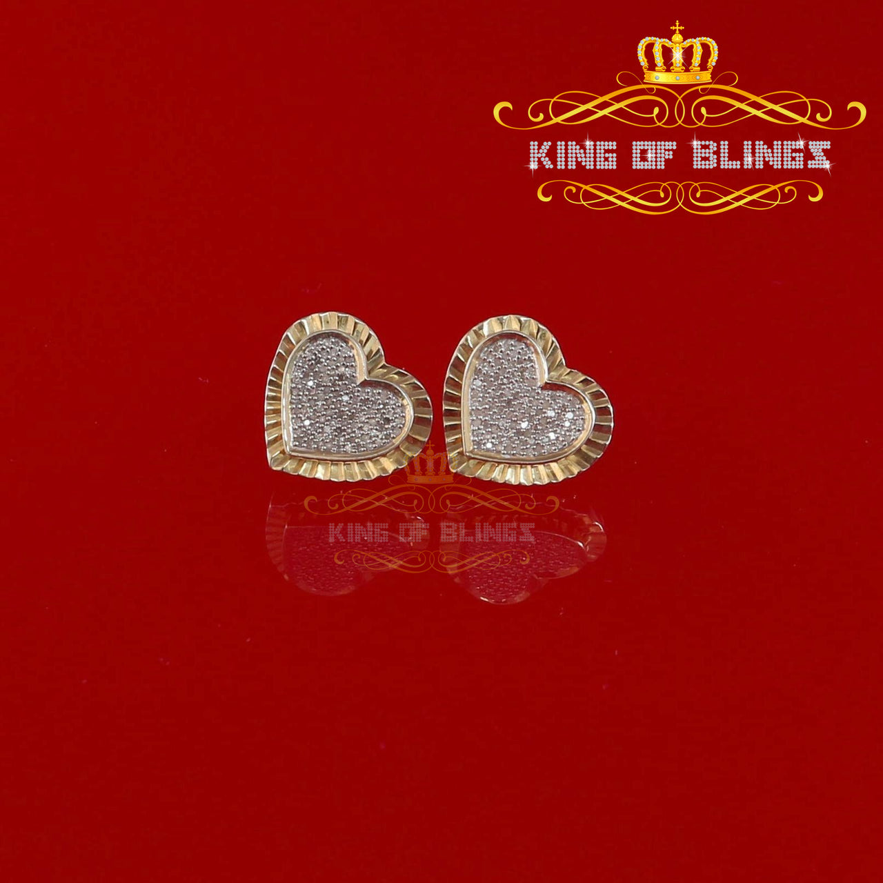 King of Blings-925 Yellow Silver 0.50ct Genuine Diamond Women's /Men's Heart Style Earrings KING OF BLINGS