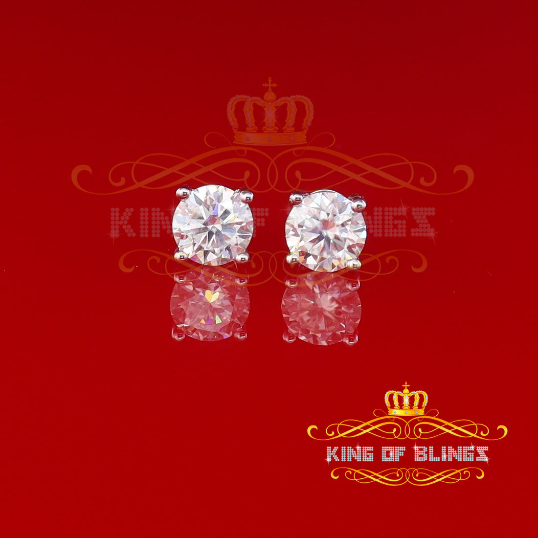 King of Bling's 3.00ct VVS 'D' Moissanite Men's/Womens 925 Silver White Round Stud Earrings KING OF BLINGS