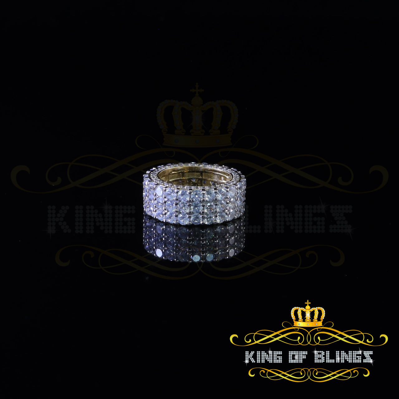 King Of Bling's 925 Sterling Yellow Silver 28.50ct Cubic Zirconia Eternity Men Ring Size 8