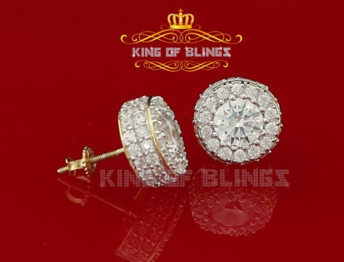 King of Bling's Aretes Para Hombre 925 Yellow Silver 6.57ct Cubic Zirconia Round Ladies Earring KING OF BLINGS