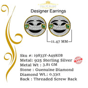 King Of Bling's 925 Sterling Yellow Silver 0.33ct Diamond Men & Women Face with tear joy Earring KING OF BLINGS