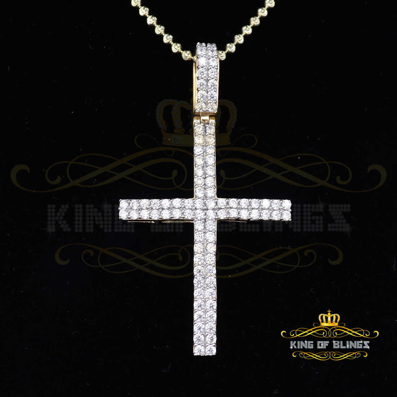 King of Bling's Yellow Sterling Silver CROSS Pendant with Cubic Zirconia Stone KING OF BLINGS