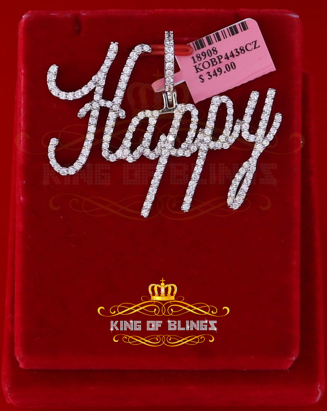 King Of Bling's White Beautiful 'HAPPY" Letter 925 Sterling Silver Pendant 4.75ct Cubic Zirconia KING OF BLINGS