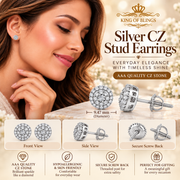 King of Bling's Aretes Para Hombre 925 White Silver 1.86ct Cubic Zirconia Round Women's Earrings KING OF BLINGS