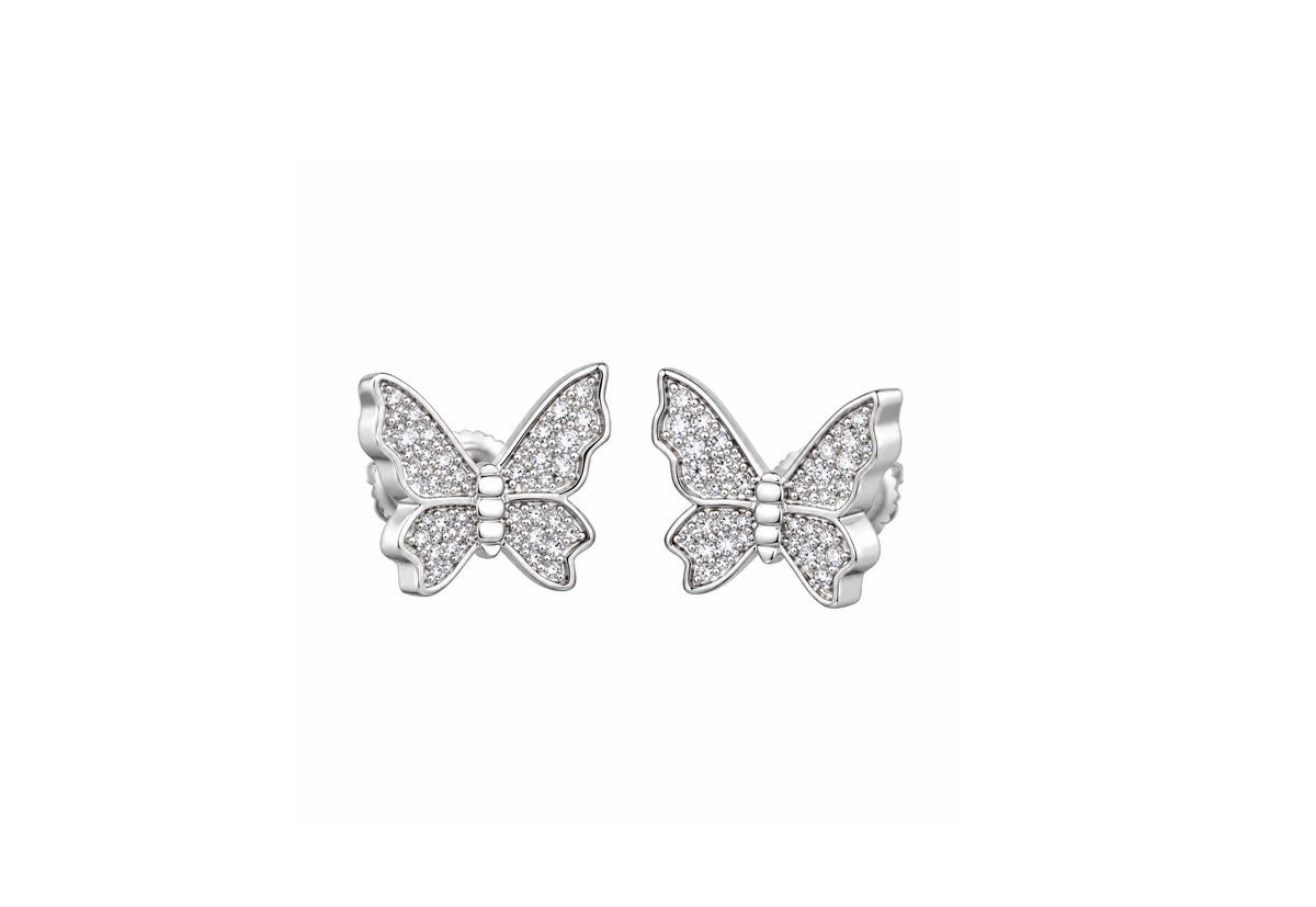 King of Bling's Women's 0.34ct Cubic Zirconia Butterfly Stud Earrings White 925 Sterling Silver KING OF BLINGS