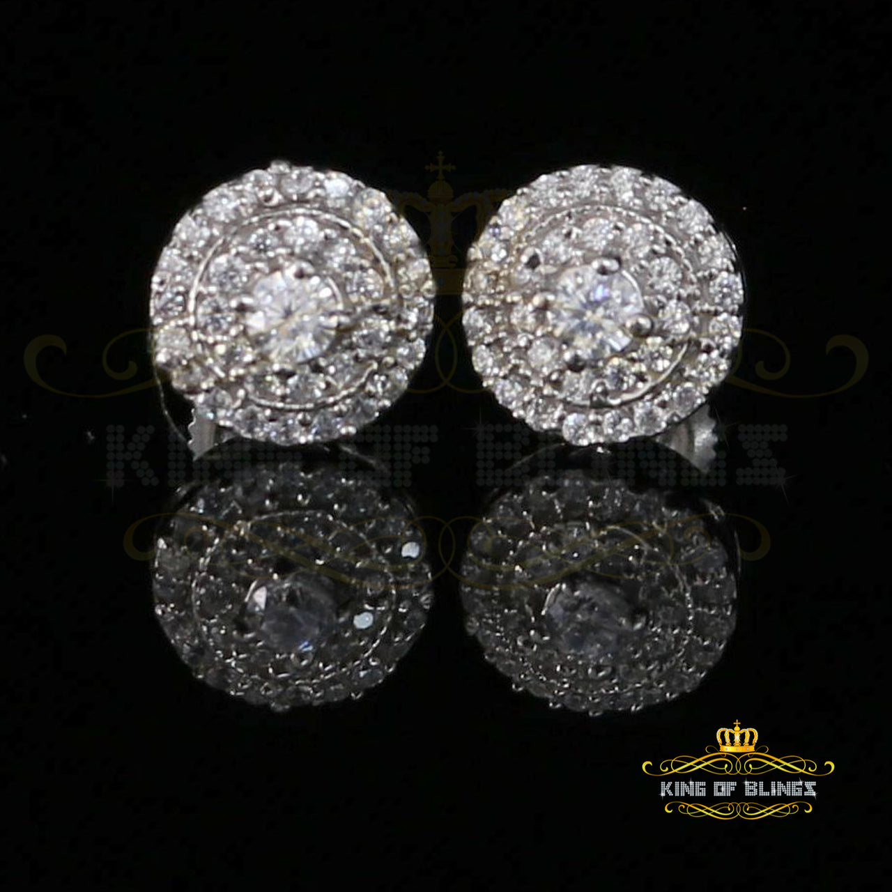 King of Blings- White Sterling Silver 0.78ct Cubic Zirconia Ladies 925 Hip Hop Round Earrings KING OF BLINGS