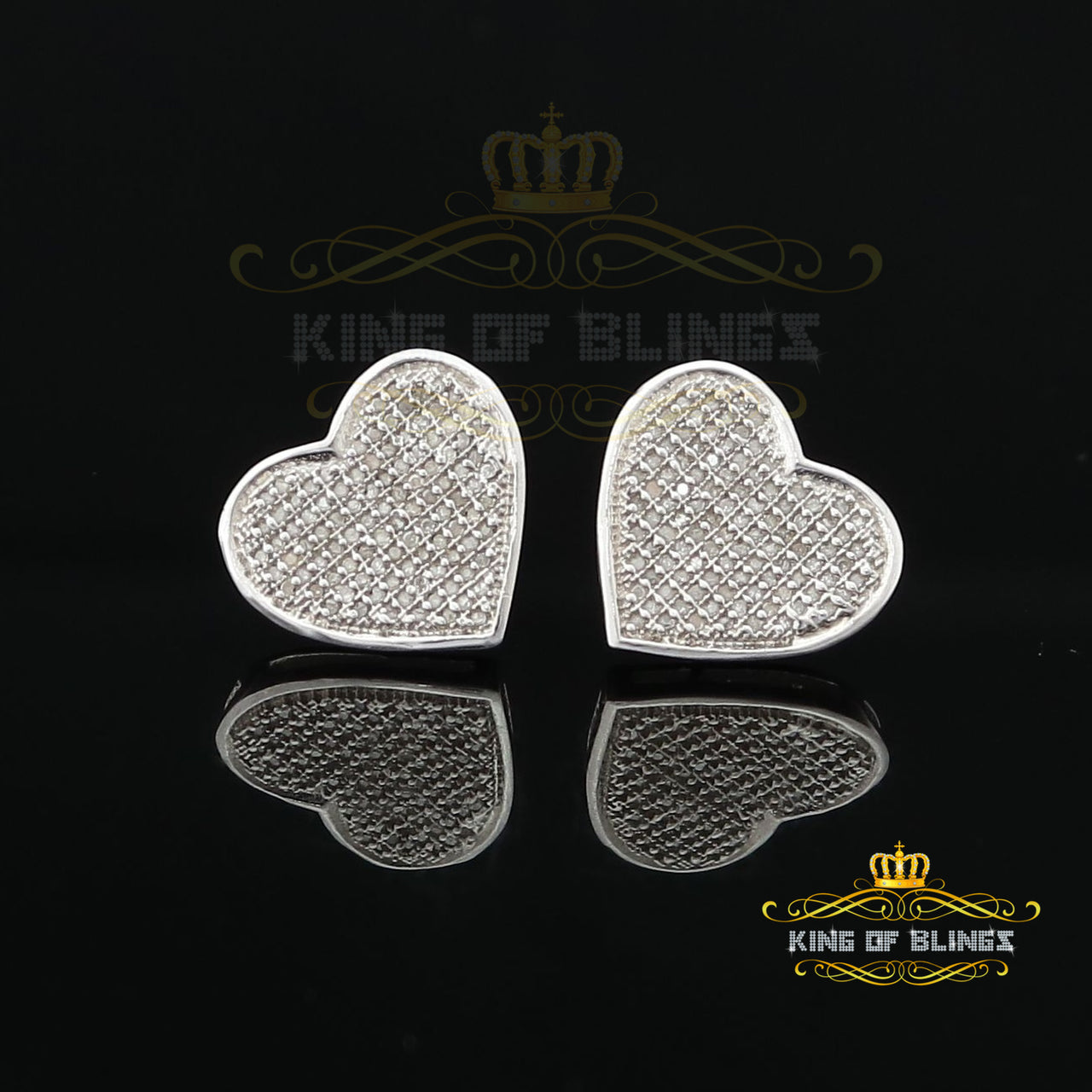 King Of Bling's Aretes Para Hombre Heart 925 White Silver 0.66ct Diamond Women's /Men's Earrings