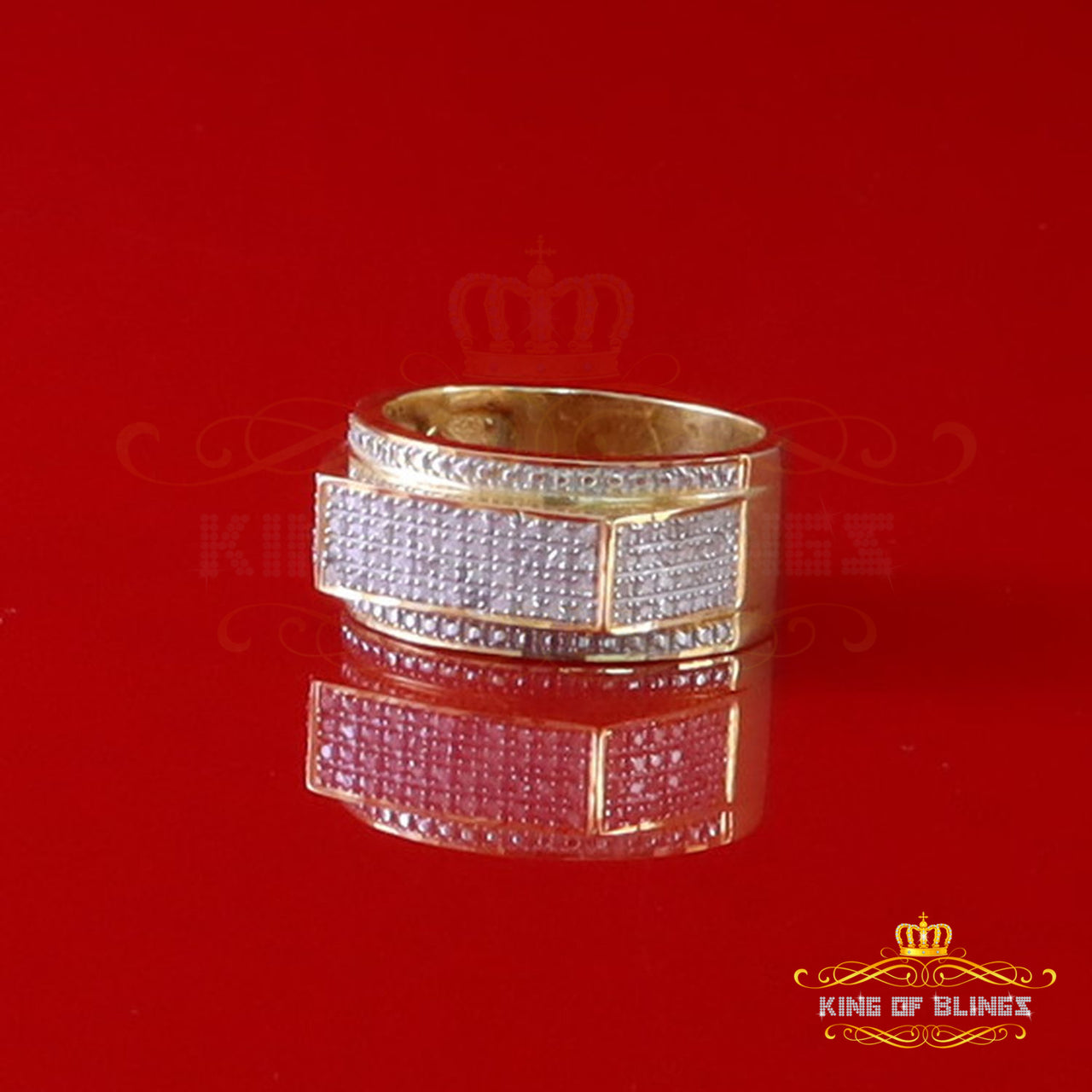 King Of Bling's Trendy Real Micro Diamond Men's 0.33ct 925 Silver Yellow Band Style Ring Size 10
