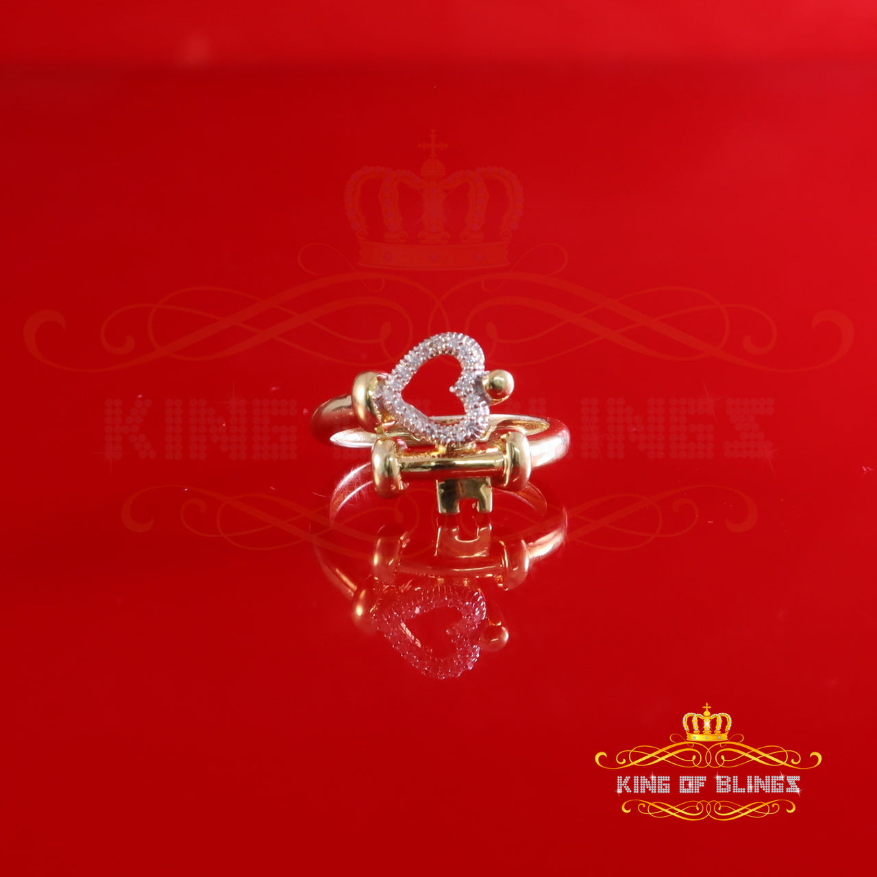 King Of Bling's 925 Yellow Silver 0.20ct Cubic Zirconia Promise Heart Key Womens Ring Size 7.5 KING OF BLINGS