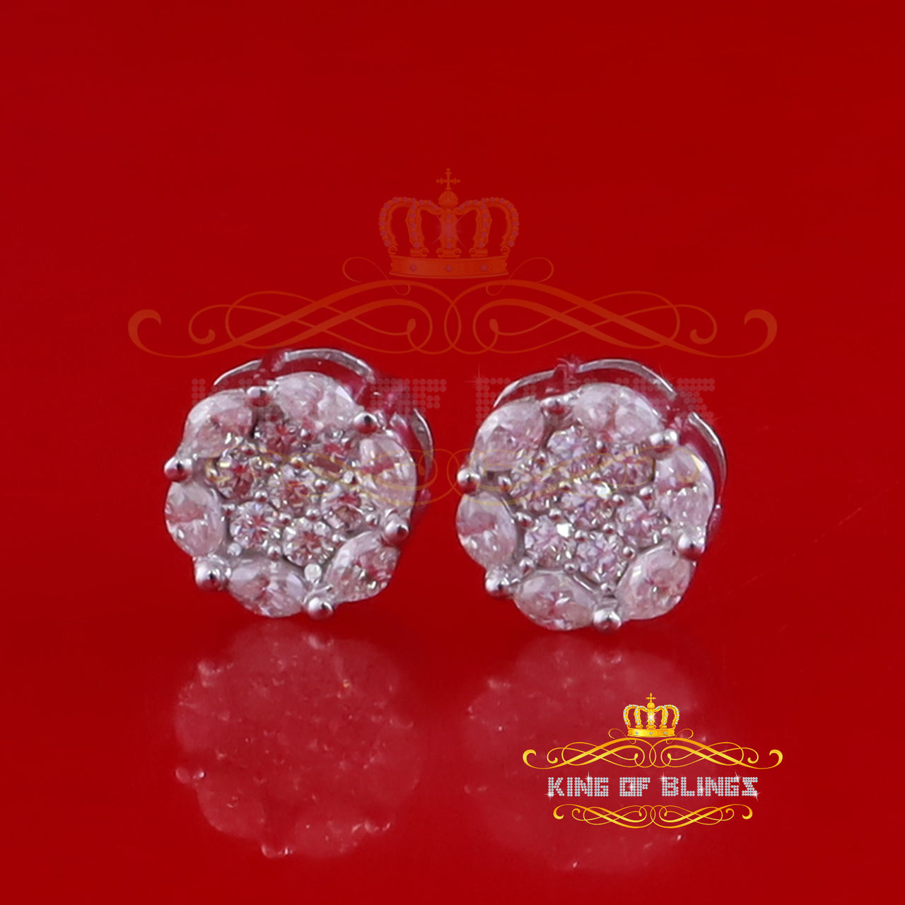 King of Bling's 1.00ct moissanite White flower 925 Silver Women'sMarquise Stud Earrings VVS' D KING OF BLINGS