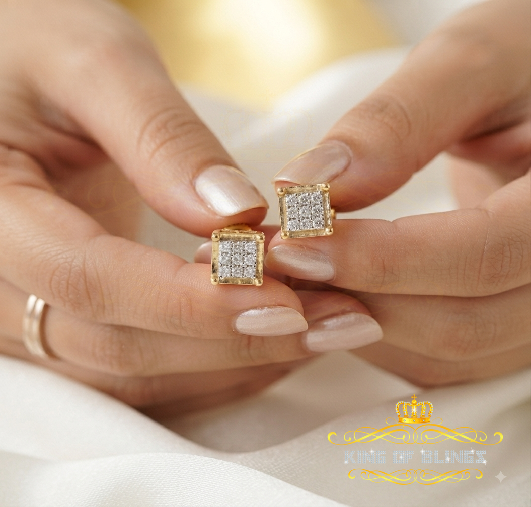 King Of Bling's 925 Sterling Silver 0.05ct Genuine Diamond Women's & Men's Yellow Square Earring KING OF BLINGS